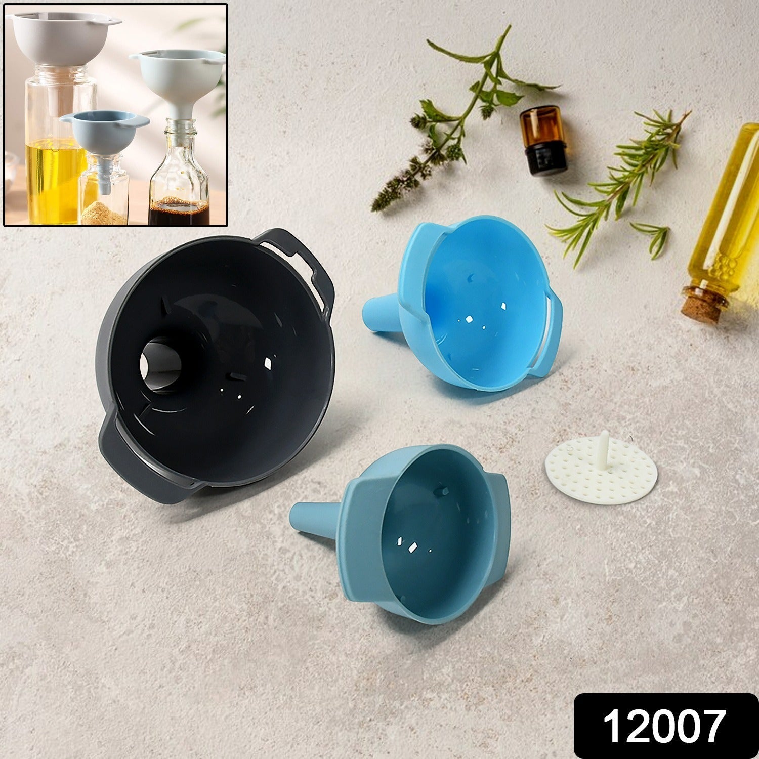 12007 3 in 1 Kitchen Funnel Set of 3, Funnel for Filling Bottle, Small Canning Funnel with Handle, Food Grade Plastic Funnel with Detachable Strainer Filter for Liquid, Dry Ingredients, and Powder 12007 3 in 1 Kitchen Funnel Set of 3, Funnel for Filling Bottle, Small Canning Funnel with Handle, Food Grade Plastic Funnel with Detachable Strainer Filter for Liquid, Dry Ingredients, and Powder